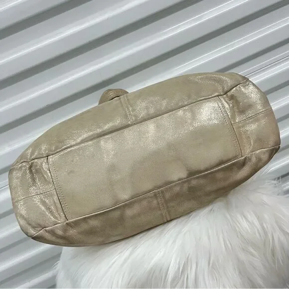 • COACH Shimmer Champagne Leather Carryall Tote Gallery Shoulder Bag - Picture 10 of 13